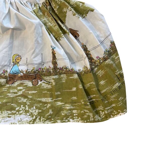 Vintage 70s Handmade Flavia Print Sundress Women’s Cream Green Fit & Flare Dress - Picture 14 of 16